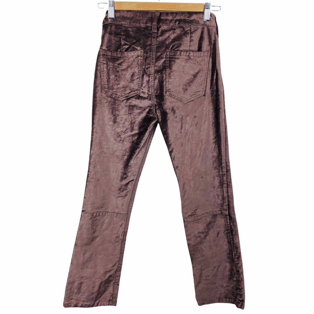 Free People Velvet Metallic Coated Cropped High Rise Disco Flare Jeans 25 Brown - Picture 6 of 13